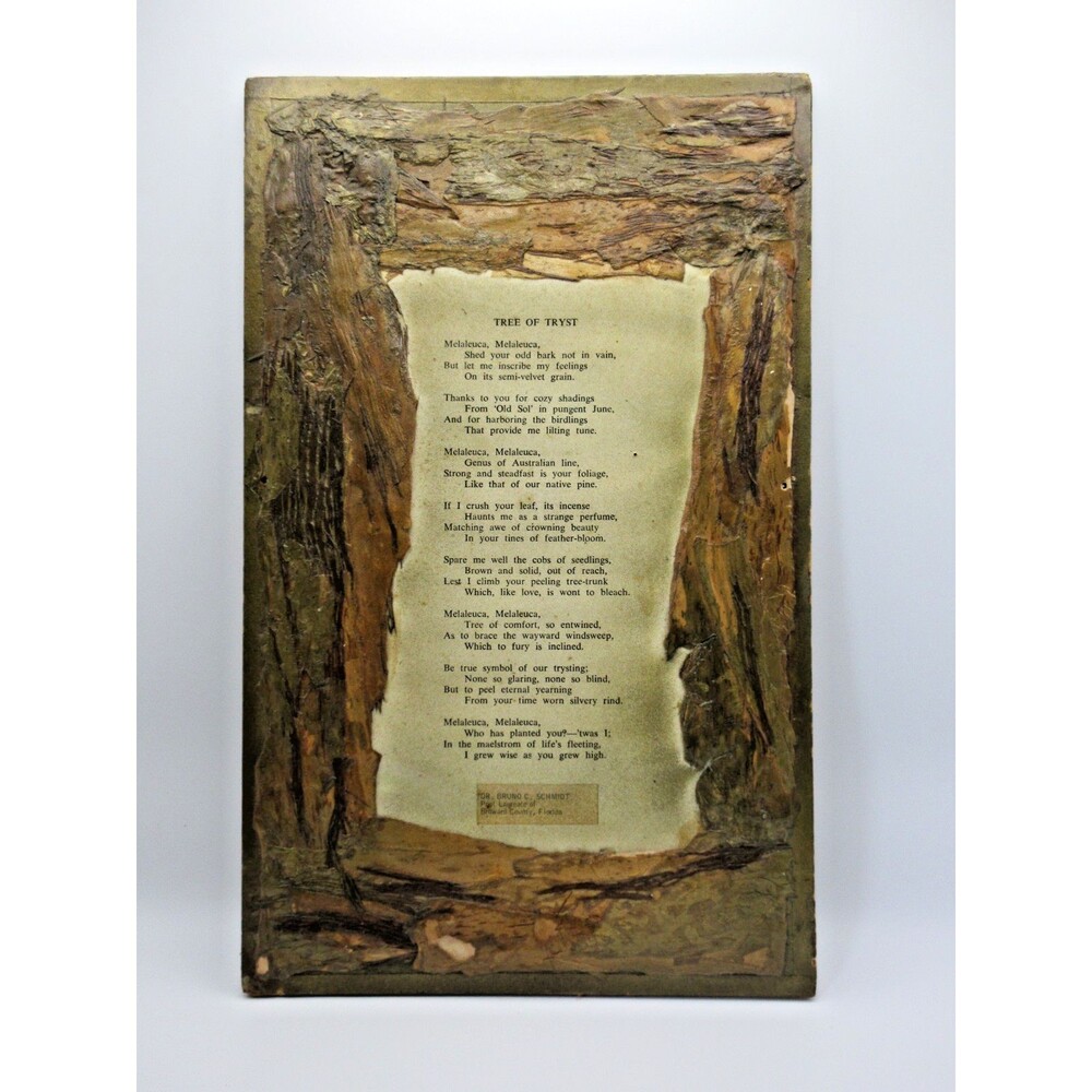 Vintage Mixed Media Poetry Art Bark Collage “Tree of Tryst” Bruno C. Schmidt